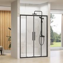 Designer Black Shower Door 800 x 1500mm, Tray & Waste Set Inline Twin 2-Door Slider - Synergy