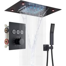 Suguword – Colonne De Douche Thermostatique Noire – Pommeau Carré En Laiton 20' X 14' – Douche À Main 20.3 Cm – Installation Murale – Débit 1.8 Gpm