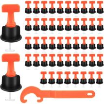 Système de Nivellement de Carrelage, 50 Pièces Niveleur Carrelage, Kit de Système de Nivellement Leveller de Carrelage pour Outils de Construction de