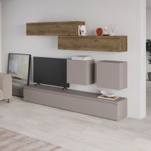 Toscohome - Système mural noyer et gris tourterelle 250x186H cm - Licia