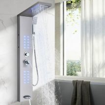 Suguword - Système de tour de panneau de douche, pommeau de douche cascade à effet de pluie à led, bec de baignoire à jets de massage à grande