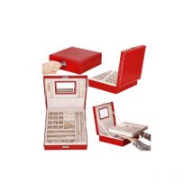 Szkatułka para joyas de cuero ecológico de 26x26x8,5 cm, estuche rojo con compartimentos.