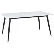 Meubletmoi - Table 160 cm céramique blanc marbré pieds évasés métal noir - ryder 2