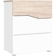 Vmo Home - Table de chevet Cannes style moderne 3 tiroirs Blanc mat et Sahara 54x65x35cm