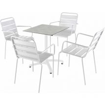 Oviala - Ensemble table 60 cm béton gris clair et 4 chaises en métal blanc