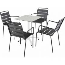 Oviala - Ensemble table 60 cm terrazzo et 4 chaises en métal gris