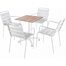 Oviala - Ensemble table 60 cm chêne foncé et 4 chaises en métal blanc