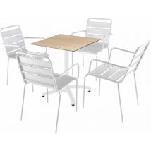 Oviala - Ensemble table 70 cm chêne naturel et 4 chaises en métal blanc