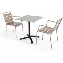 Oviala - Ensemble table 70 cm gris clair et 2 chaises en métal taupe