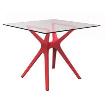 Resol VELA S Table Carrée Intérieure, Extérieure 90x90 Pied Rouge - Tableau Verre