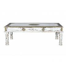 Table Basse Bois, Bronze Blanc 140x80x45cm - Bois-Bronze - Décoration d'Autrefois