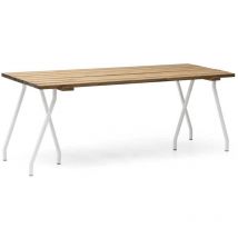 Box Furniture - Table à baguettes Exeter Eco-Line, style industriel vintage. 160X80x75cm. Métal blanc, bois finition vieillie. Structure tréteaux en