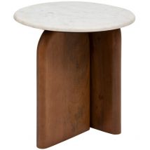 Pegane - Table à café, table d'appoint en bois de manguier marron et marbre coloris blanc - diamètre 51 x Hauteur 56,5 cm