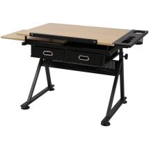 Helloshop26 - Table à dessin et tabouret avec plateau inclinable 115 cm et commode avec 2 tiroirs architectes ingénierie techniciens beige