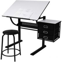 Helloshop26 - Table à dessin et tabouret avec plateau inclinable et commode avec 3 tiroirs Architectes Ingénierie Techniciens