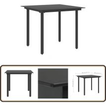 Table à dîner de jardin Noir 80x80x74 cm Acier et verre - Table De Jardin - Table Extérieure - Mobilier De Jardin - Table Ronde - Table Noire