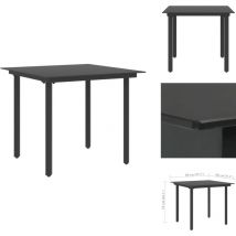 Table à dîner de jardin Noir 80x80x74 cm Acier et verre - Table De Jardin - Table Extérieure - Mobilier De Jardin - Table Ronde - Table Noire