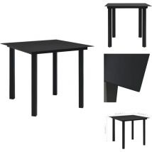 Table à dîner de jardin Noir 80x80x74 cm Acier et verre - Table De Jardin - Table Extérieure - Table Ronde - Mobilier De Jardin - Table En Métal