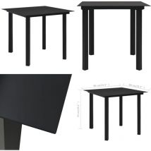 Table à dîner de jardin Noir 80x80x74 cm Acier et verre - Table De Jardin - Table Extérieure - Table Ronde - Mobilier De Jardin - Table En Métal