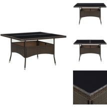 Table à dîner d'extérieur Marron Résine tressée et verre - Table à Manger Extérieur - Table Jardin - Table Résin Tressée - Table Aluminium - Mobilier