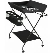 Table à Langer Pliable avec Paniers et Matelas à Langer pour Bébé - Noir - avec Roues
