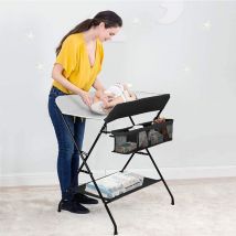 Dazhom - Table à Langer Pliante pour Bébé avec Panier de Rangement à Côté, Charge Max 25KG,7955.596 cm,noir + blanc