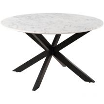 Massivmoebel24.de - Table à manger 137x137 marbre blanc / pied central en fer noir barcelona 317
