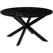 Massivmoebel24.de - Table à manger 137x137 marbre noir / pied central en fer noir barcelona 417