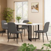 Modernluxe - Table à manger 140x80cm avec pieds en forme de v - structure en métal - placage blanc à motif marbre - Noir & Blanc