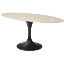 Vente-unique - Table à manger 8 personnes en céramique et métal noir - Effet travertin beige - elva de Maison Céphy