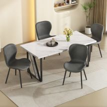 Table à manger avec 4 chaises, table de cuisine en marbre blanc et ensemble de 4 chaises en cuir PU, table à manger avec chaises, meubles de cuisine