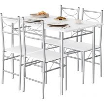 Woltu - Table à Manger avec 4 Chaises Ensemble Table et 4 Chaises en mdf et Métal, Table de Cuisine pour 4 Personnes, Marron Blanc + Argenté