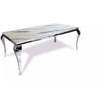 Homy France - Table à manger baroque Chrome verre Marbre blanc 6 à 8 couverts l 180 cm