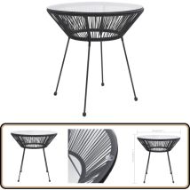 Table à manger de jardin Noir Ø70x74 cm Rotin et verre - Table De Jardin - Table Ronde - Mobilier De Jardin - Rotin - Verre Trempé