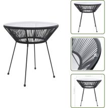 Table à manger de jardin Noir Ø70x74 cm Rotin et verre - Table De Jardin - Table Ronde - Mobilier De Jardin - Rotin - Verre Trempé