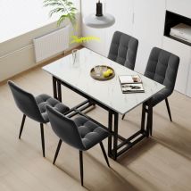 Table à manger de luxe légère, rectangulaire, et pieds métalliques - 120 x 70 x 74 cm, Blanc et Noir