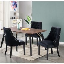 Table à Manger Design + 4 Chaises en Velours - Style Contemporain - Salle à Manger ou Cuisine - Coloris Noir - Noir