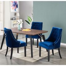 Table à Manger Design + 4 Chaises en Velours - Style Contemporain - Salle à Manger ou Cuisine - Coloris Noir & Bleu - Bleu