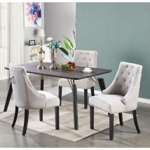 Table à Manger Design + 4 Chaises en Velours - Style Contemporain - Salle à Manger ou Cuisine - Coloris Noyer & Gris - Gris