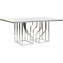 Table Acier Verre 180X90X75 Imitation Marbre Blanc
