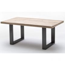 Table à manger en chêne massif chaulé/anthracite - L220 x H76 x P100 cm Pegane