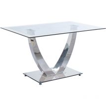 Fijalo - Table à manger en cristal blanc/chrome Dubai.