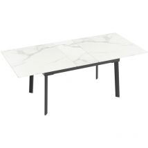 Unho - Table à Manger en Marbre Extensible 6-8 Personnes Pierre Véritable Frittée Grand Meuble Cuisine Moderne 130x160x79cm - Blanc