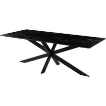 Massivmoebel24.de - Table à manger 200x100 marbre noir / pied central en fer noir barcelona 412