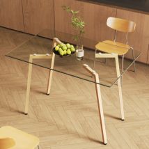 Table à manger en Verre transparent trempé 4 - 6 personnes,Table Rectangulaire Moderne Simple,Pieds en métal grain de bois - 110x70x75cm