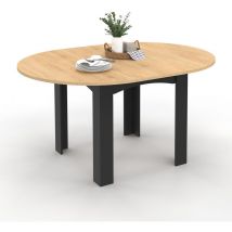 Table à manger extensible ronde dona 4-8 personnes noire plateau façon hêtre 110-150 cm