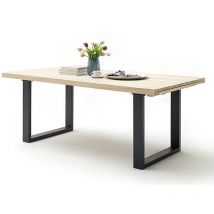 Pegane - Table à manger extensible en chêne blanchi massif huilé / anthracite - L.220-320 x H.77 x P.100 cm