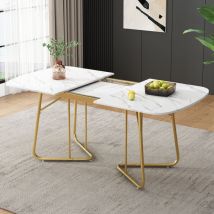 Yoleo - Table à manger extensible en Marbre 4 - 6 personnes,Table Rectangulaire Style de luxe,Pieds en métal doré,Blanc 140 - 180cm
