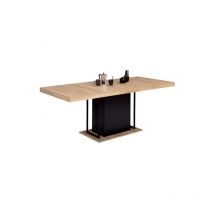 Table à manger extensible rectangle ugo 6-10 personnes bois façon hêtre et noir 160-200 cm