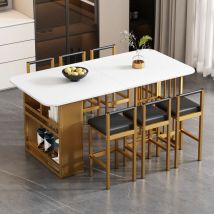 Okwish - Ensemble table et chaises,ensemble de table de cuisine,ensemble table et chaises restaurant dans ensemble,blanc et or (ensemble avec table à